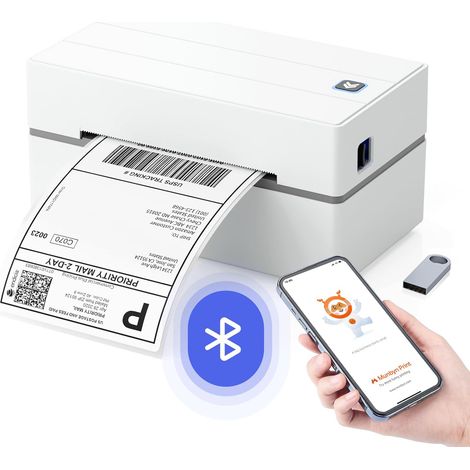 Thermodrucker, 4x6 Bluetooth-Etikettendrucker für Pakete und kleine Heimunternehmen, kompatibel mit DHL, UPS, Colissimo, Shopify, Vinted und Leboncoin