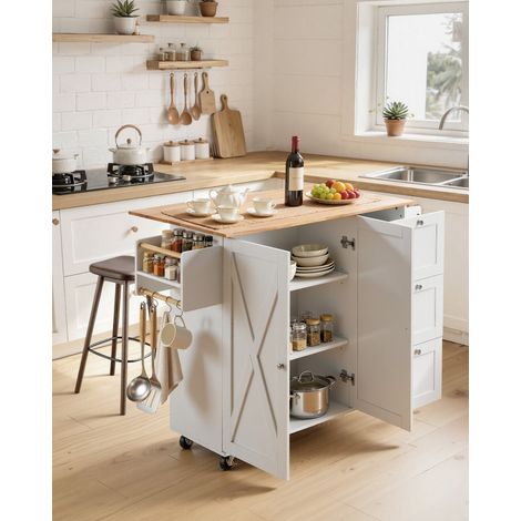 Îlot Central 115x39 cm Desserte de Cuisine à Roulettes 1 Armoire 3 Tiroirs Meuble de Cuisine avec Plan de Travail en Bois Abattant… (1/5)