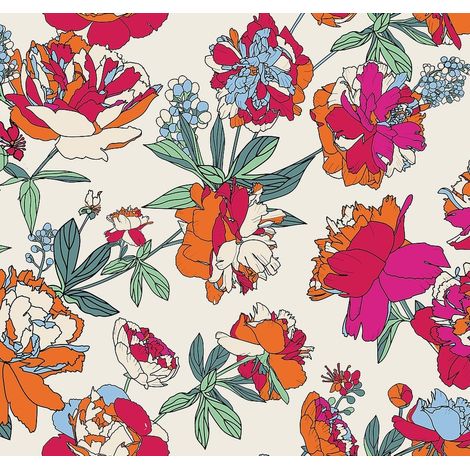 Tela decorativa para exteriores Oxford - motivo de flores rosas sobre fondo claro I DR240 (1/5)