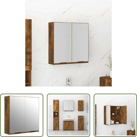 Holzschrank - Bad-Spiegelschrank Räuchereiche 64x20x67 cm (1/5)