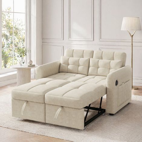 Canapé convertible 142x85x83 cm en tissu beige, modulable pour salon ou bureau FloraGrace (1/5)