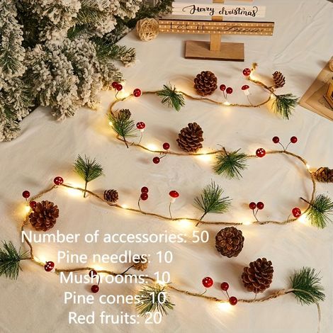 1pc, Guirlande Lumineuse de Décoration de Noël, Feuille Verte de Pin (Conifère en Plastique) Décoration Lumineuse de Champignon, Décoration de Nouvel (1/5)