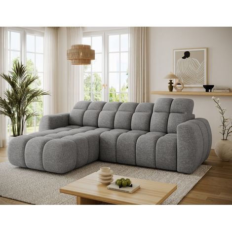 Ecksofa mit Schlaffunktion Sofa SALONIA Stoff Elegant Dunkelgrau Ottomane Links (1/5)