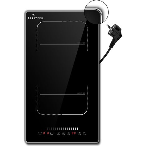 DELITEER, Plaque Induction 2 Feux avec Prise, 3500W, Plaque de Cuisson électrique Encastrable, 9 Niveaux, Zone Flexible pour le Gril, Verrouillage de Sécurité, Verrouillage de Sécurité (1/5)