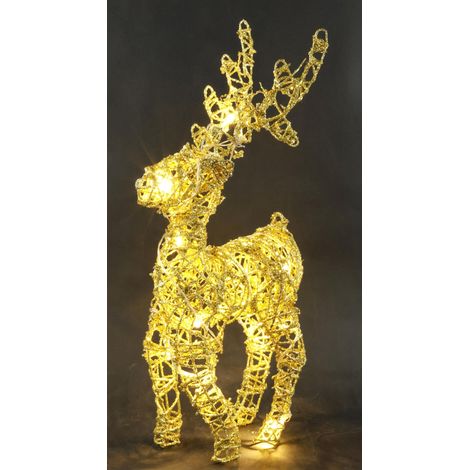 Cerf Lumineux en rotin avec lumière LED - Décoration de Noël - Figurine de cerf de Noël - Décoration de cerf - Figurine d'animal - Statue de Jardin - Balcon - 50 cm (1/4)