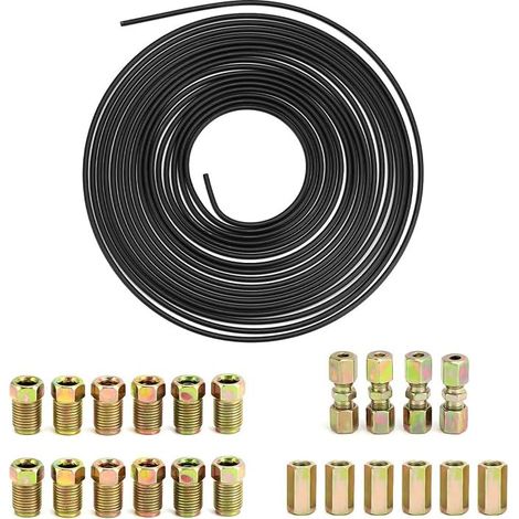 Brake Hose Kit Ø 4.75 mm, 5 m Hydraulic Steel Brake Hose with M10 Screw Connectors and Fittings, Copper and Plastic Coated (1/5)