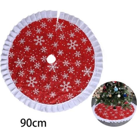 1 Jupe de Noël, Tissu non tissé, Blanc Rouge, 90 cm, Réutilisable, Lavable, Intérieur (1/4)