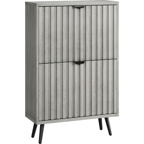 Ein versteckter Schuhschrank mit einem 60cm grauen Rillendesign und 2-Klapp-Schubladen, verwendet als eigenständiger Schuhschrank für Eingänge, Flure, Wohnzimmer und Schränke