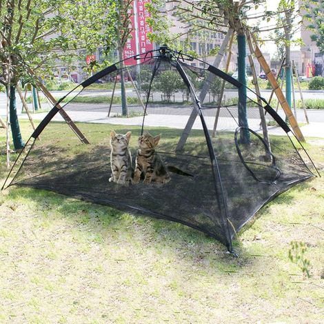 Cage Tentes de Chat Grande Portable Sautables Outdoor Clôture Maison Animal Familier Chaud Nylon pour Patio Extérieur Noir (1/5)