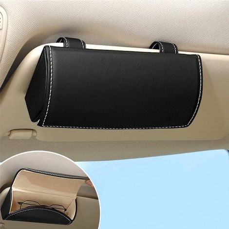 Porta occhiali da sole universale per aletta parasole auto in pelle PU - Organizer con funzione magnetica per SUV, camper e camion - Ideale per riporre occhiali da sole e da vista (1/5)