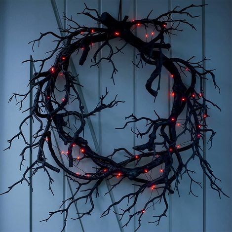 Corona navideña y de Halloween con luces LED rojas para decorar la puerta de entrada – 43 cm (1/5)