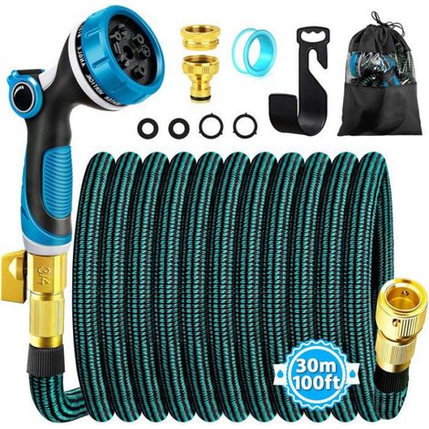 Tuyau D’Arrosage Extensible 30m 100FT 2500D - Tuyau Jardin Flexible Avec Pistolet 10 Fonctions - Tuyau Eau Rétractable Raccord Métal (1/5)