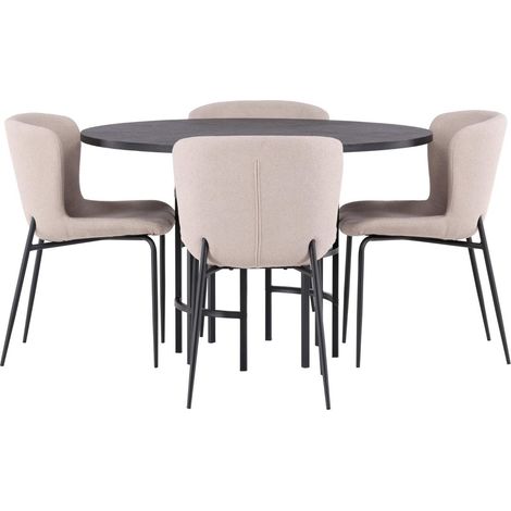 Copenhagen Essgruppe Esstisch schwarz 4 Stühle Bouclé beige. (1/4)