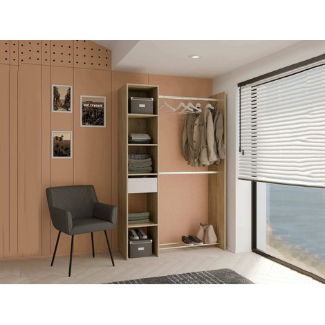 Dmora - Guardaroba grande Floriana, Mobile camera da letto, Cabina armadio portabiti, Armadio appendiabiti, 118x40 h183 cm, Rovere e Bianco opaco (1/5)