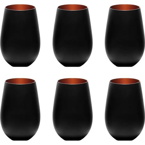 Verres à eau, Verres à boire, Verres à jus - Colorés, Elements, Lot de 6, bicolore noir-bronze, 456ml