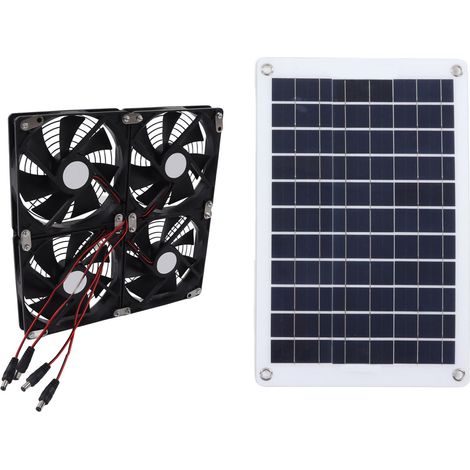 Ventilateur solaire 50W avec panneau monocristallin et 4 soufflantes 12cm 10W, idéal pour refroidissement DIY, ventilation de poulailler, serre, niche chien, extraction fenêtre voiture (sans batterie) (1/5)