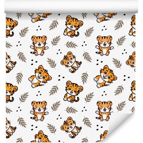 Papier peint animalier blanc, gris clair et beige pour salon et chambre 50x1000 (1/5)