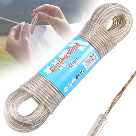 30m Corde a Linge, Fil à Linge Acier Plastifié avec Noyau d'acier, Corde a Linge Exterieur, Corde Solide 4mm Dia Corde à Linge, Fil a Linge Exterieure Résistantes à la Rouille et à l'eau, 120KG LC (1/5)