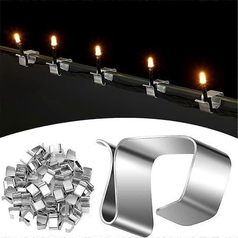 Lot de 50 clips de gouttière résistants pour guirlandes lumineuses, supports métalliques robustes pour la décoration de fêtes à la maison