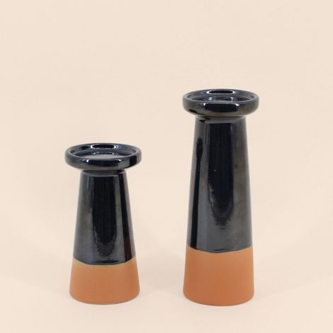 Set de 2 bougeoirs coniques noir, terracotta (1/5)