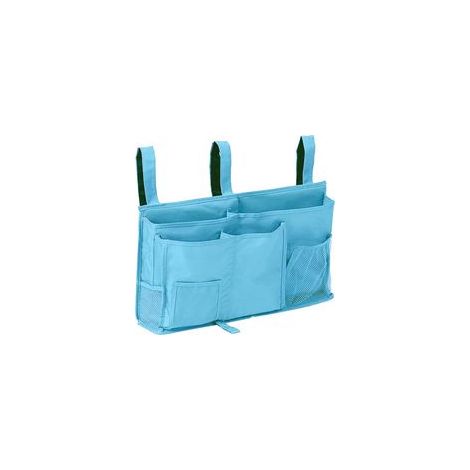 1 Sac de rangement pour lit superposé(Bleu Clair), sac de rangement pour lit suspendu, 8 poches, pour lit de chambre d'étudiant, lit d'hôpital, barreaux de lit pour bébé, 600D Oxford Cloth (1/4)