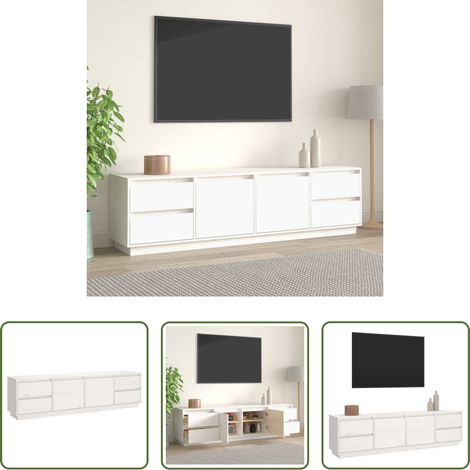 vidaXL Meuble de salle de séjour - Meuble TV Blanc 176x37x47,5 cm Bois de pin massif (1/5)