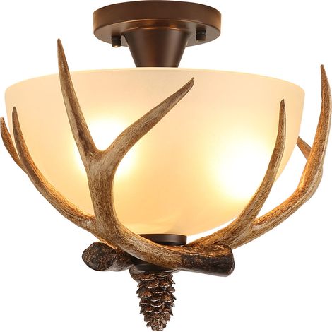 Plafonnier semi-encastré en verre et plâtre « antlers », 36 x 32 cm, idéal pour la chambre, le salon et le couloir. 3 douilles de 40 W (ampoules non incluses) (1/5)