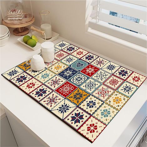 Tapis Séchage Vaisselle pour Plan de Cuisine, Absorbant Antidérapant pour Bar Café avec Dos en Caoutchouc, Drainage Très Rapide pour Vaisselle Et Machine à Café (30x50cm) (1/5)