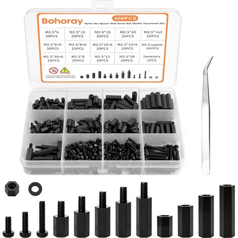 400 Pcs M2,5 Noir Mâle Femelle Entretoise en Nylon Ensemble (1/5)