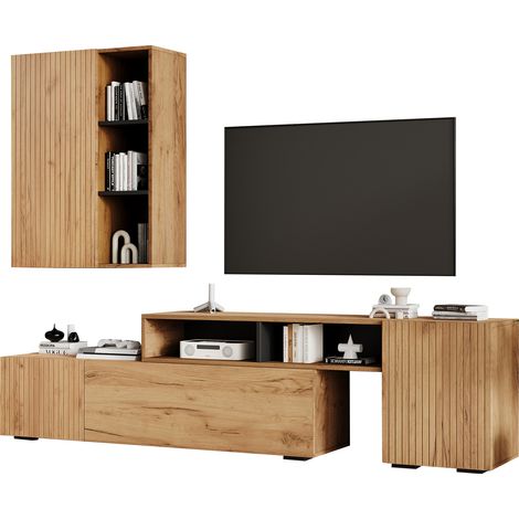 ELVMI Ensemble Meuble TV Mural avec 1 Meuble TV et 1 Armoire Murale, Longueur Réglable, Panneau de Particules, Chêne Noir (1/5)