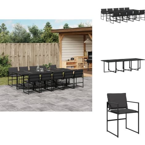Ensemble à manger de jardin avec coussins 11 pcs noir textilène - Meubles De Jardin - Salon De Jardin - Set De Jardin - Mobilier Exterieur - Table De Jardin (1/5)