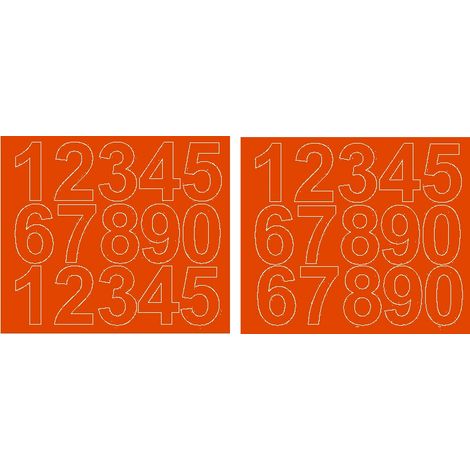 Pegatinas autoadhesivas con números de 6 cm, color naranja mate.