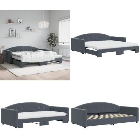 vidaXL Tagesbett Ausziehbar mit Matratzen Dunkelgrau 100x200 cm Samt (1/5)