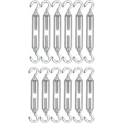 M5 Tendeur Cable Acier Inoxydable, Lot de 12 Tendeur de Fil Crochet et Crochet Rglable Heavy Duty Tension Hook & Hook pour Corde Cable Fil Linge, Grillagefor Sun Shade Installation (1/4)