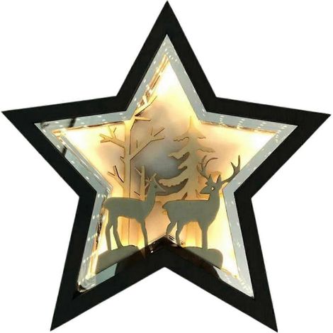 Décoration de Noël : ornements pentagrammes et objets décoratifs ajourés, fresque lumineuse LED pour tables, étagères, bars et tables basses (25 cm). (1/5)