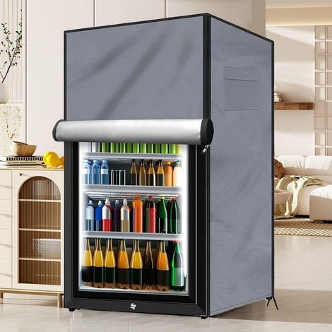 Housse de protection robuste et imperméable pour réfrigérateur extérieur 210D, congélateur vertical, pour boissons (Gris, 56x58x86cm) (1/5)