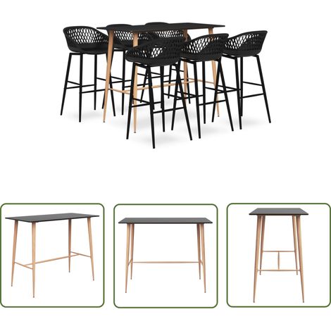 The Living Store 7-tlg. Bar-Set Schwarz - Bar Set - Bartisch - Barhocker - Kücheninsel - Wohnzimmer Dekoration (1/5)