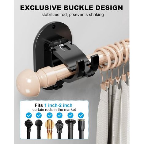 Set di 4 supporti per asta per tende senza foratura,fissaggi e ganci autoadesivi per asta per tende,camere da letto e cucine (4 pezzi,nero) (1/2)