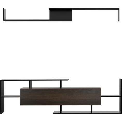 Modernes TV-Möbel mit Sitzbank und wandmontiertem Bücherregal, 153,6 cm – schwarz