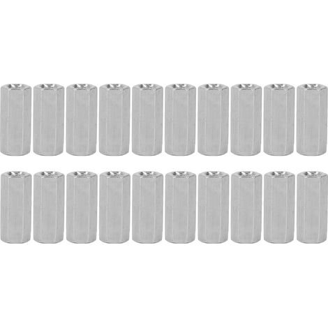 20 écrous de raccordement hexagonaux M6x1 L25mm en acier inoxydable, connecteurs de tige filetée pour boulons, goujons et vis mécaniques (1/5)
