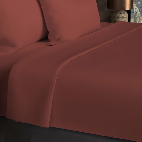Drap plat en coton 57 fils 180x290 cm UNI brique, par Soleil d'ocre