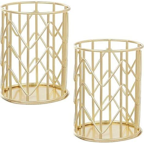 2-teiliger Schreibtisch-Stiftehalter, hohler Metall-Stiftehalter, runder Stiftehalter, Stiftebox für Zuhause, Schule, Büro (Gold) (1/5)