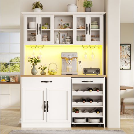 Armario de cocina 140/38/180 cm en blanco con carro extraíble, LED y gran almacenaje (1/5)