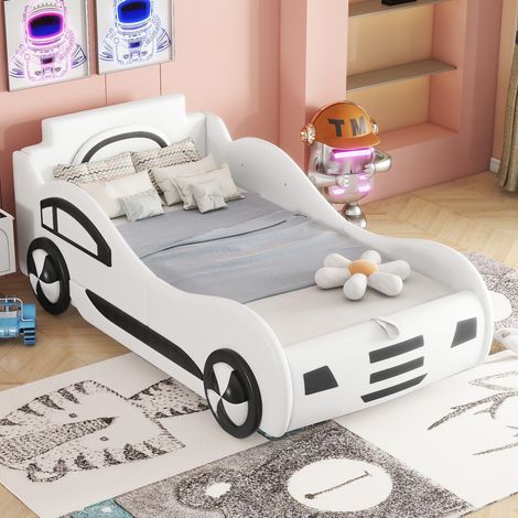 Cama infantil con almacenaje diseño coche blanca OKMYHOME (1/5)
