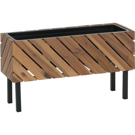Pflanzkasten MVG-P87, Blumen-/Pflanzkübel Blumenkasten, In-/Outdoor Akazie Holz MVG-zertifiziert 36x62x22cm hellbraun