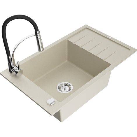 Mexen Elias lavello in granito a 1 vasca con scolapiatti e miscelatore cucina Aster, beige - 6511-69-73450-07 (1/5)