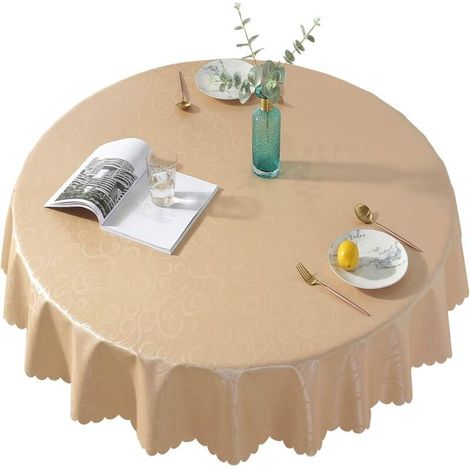 Nappe Ronde, Nappe de Table PVC, Nappe Ronde Anti Tache, Nappe Impermeable, Nappe Tache pour Picnic, Exterieur, Jardin (180cm, Champagne Or) (1/4)