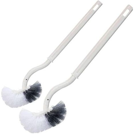 Set mit 2 Toilettenbürsten, Toilettenbürste mit Randreiniger, verbesserte Toilettenbürste, gebogene Toilettenbürste, langer Griff, Toilettenbürstenset aus Kunststoff mit Borsten (1/5)
