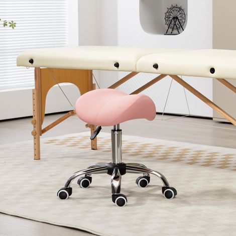 Tabouret roulant ajustable en hauteur 49-61 cm Tabouret pivotant 360° Tabouret bureau salon bureau massage Spa - Couleur: Rose
