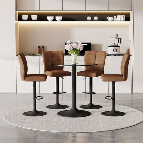 Chaise 4 sièges pivotants revêtement brun en tissu technique structure métallique noire repose-pieds confortable (1/5)